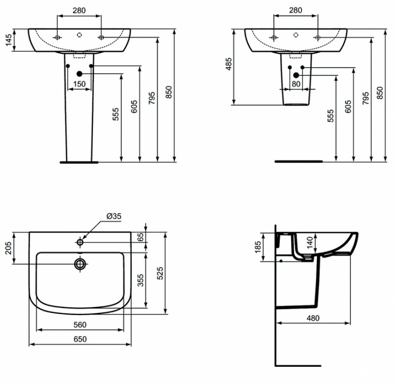 Раковина Ideal Standard Tempo 65 T056301 Euro White от магазина ЛесКонПром.ру