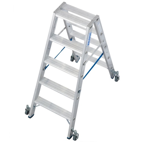 Стремянка алюминиевая двухсторонняя Krause Stabilo с роликами 2х5 ступеней (арт. 124838) от магазина ЛесКонПром.ру