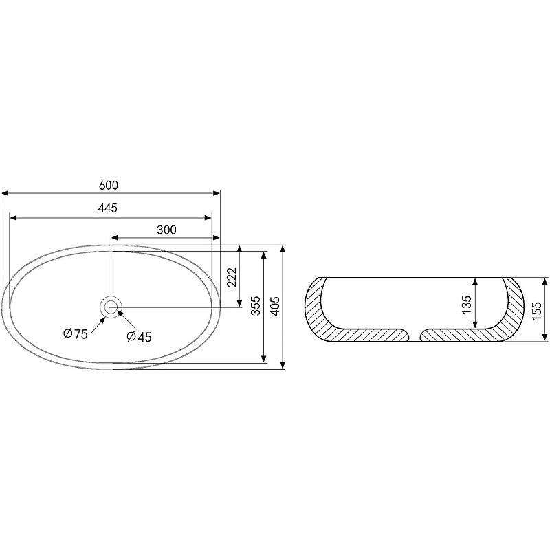 Раковина-чаша Abber Bequem 60 AC2102MB Черная матовая от магазина ЛесКонПром.ру