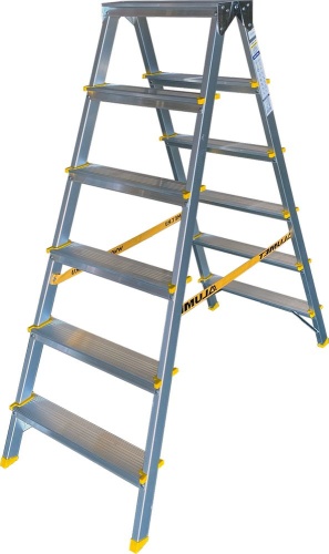 Стремянка  алюминиевая двухсторонняя анодированная Алюмет 6 ступеней арт. APD 9206 от магазина ЛесКонПром.ру