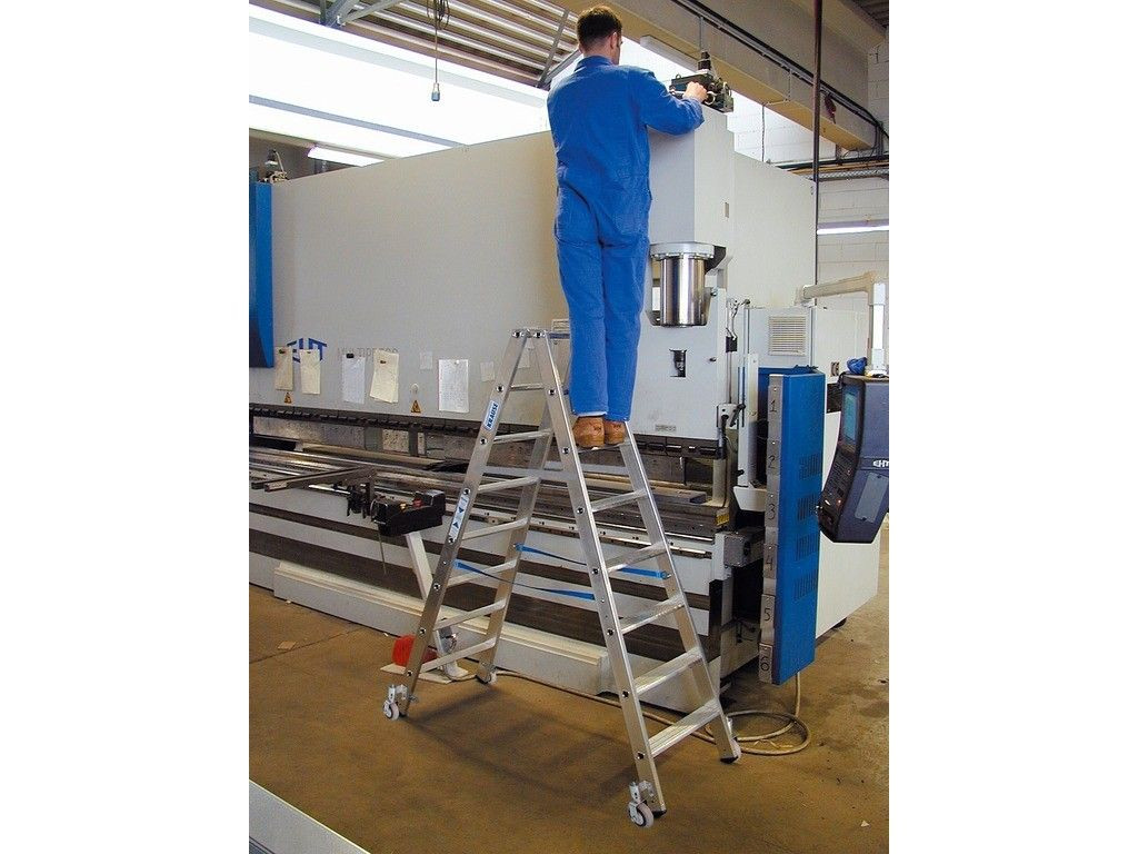 Стремянка алюминиевая двухсторонняя Krause Stabilo с роликами 2х7 ступеней (арт. 124852) от магазина ЛесКонПром.ру