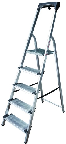Стремянка алюминиевая с широкой ступенью и органайзером Новая Высота 5 ступеней (арт. 1118105) от магазина ЛесКонПром.ру