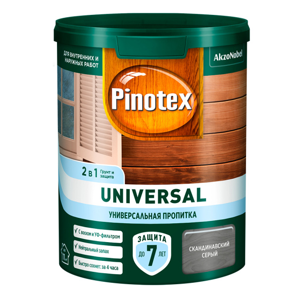 Пропитка универсальная акриловая Pinotex Universal 0,9 л скандинавский серый от магазина ЛесКонПром.ру