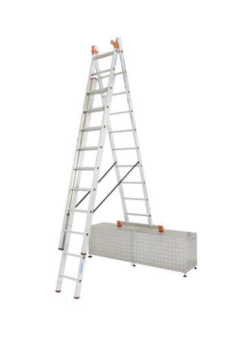 Лестница алюминиевая трехсекционая с допфункцией KRAUSE TRIBILO 3х10 от магазина ЛесКонПром.ру