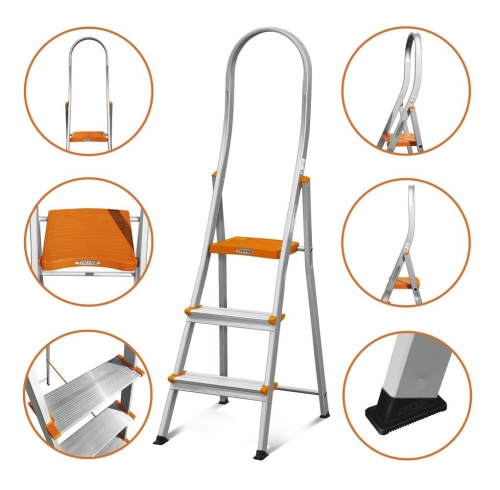 Стремянка алюминиевая анодированная С широкими ступенями Эйфель 3 ступени (арт. Триумф 103) от магазина ЛесКонПром.ру