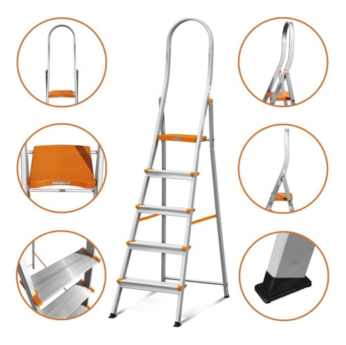 Стремянка алюминиевая анодированная С широкими ступенями Эйфель 5 ступеней (арт. Триумф 105) от магазина ЛесКонПром.ру