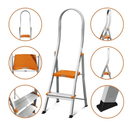 Стремянка алюминиевая анодированная С широкими ступенями Эйфель 2 ступени (арт. Триумф 102) от магазина ЛесКонПром.ру