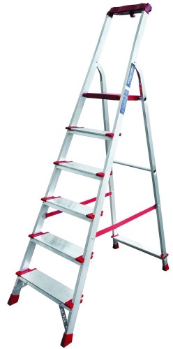 Стремянка алюминиевая профессиональная с широкими ступенями и органайзером Новая Высота 6 ступеней (арт. 3118106) от магазина ЛесКонПром.ру