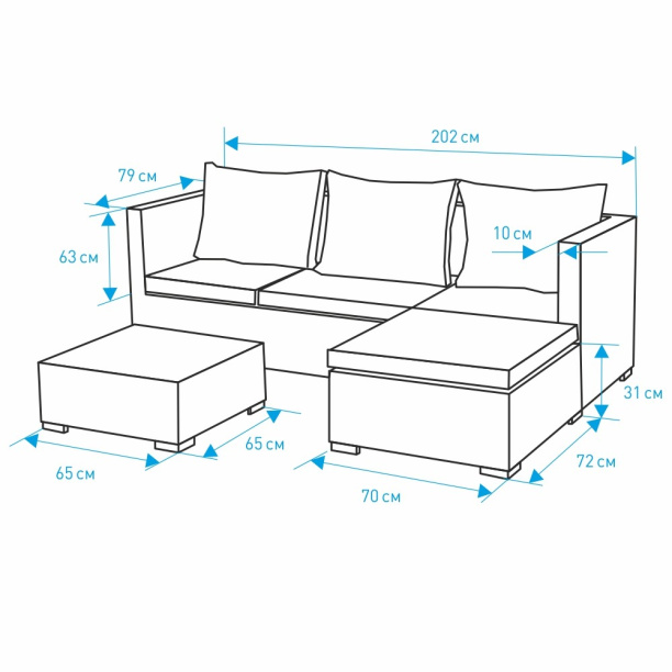 Комплект мебели Монтана 3 предмета с подушками, техноротанг от магазина ЛесКонПром.ру