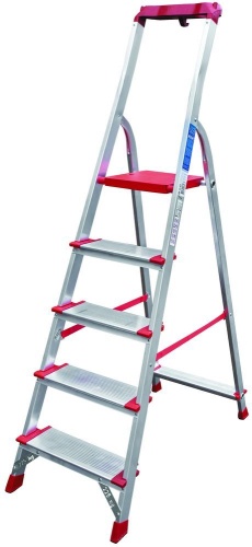 Стремянка алюминиевая профессиональная с широкими ступенями и органайзером Новая Высота 5 ступеней (арт. 3118105) от магазина ЛесКонПром.ру