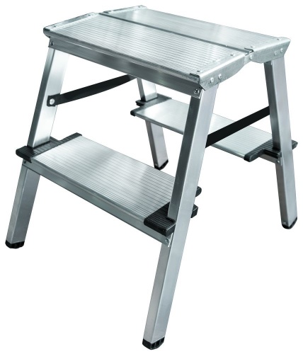 Стремянка алюминиевая двухсторонняя с широкой ступенью Новая Высота 2 ступени (арт. 1127202) от магазина ЛесКонПром.ру