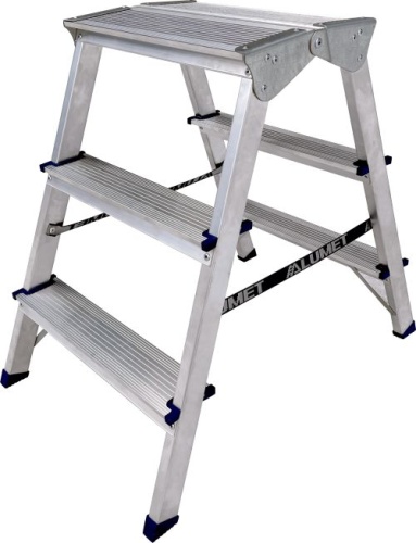 Стремянка алюминиевая двухсторонняя c широкой верхней ступенью Алюмет 3 ступени арт. ADK 6203 от магазина ЛесКонПром.ру