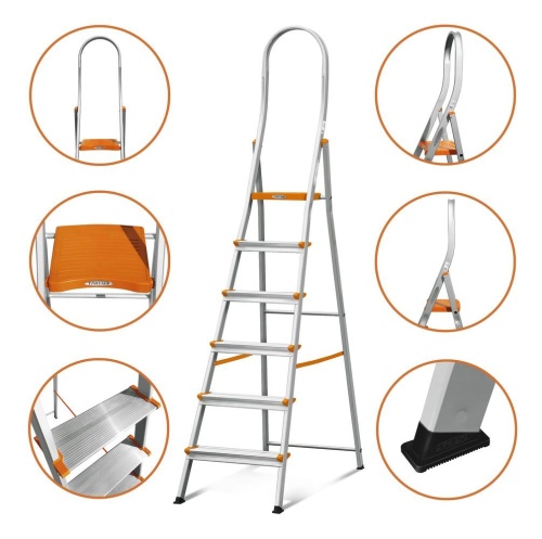 Стремянка алюминиевая анодированная С широкими ступенями Эйфель 6 ступеней (арт. Триумф 106) от магазина ЛесКонПром.ру