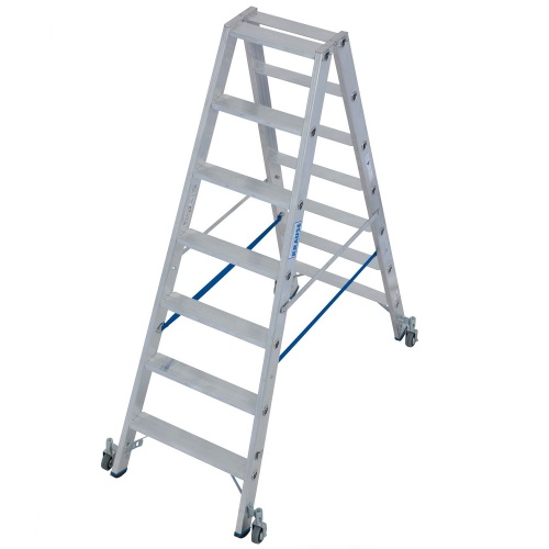 Стремянка алюминиевая двухсторонняя Krause Stabilo с роликами 2х7 ступеней (арт. 124852) от магазина ЛесКонПром.ру