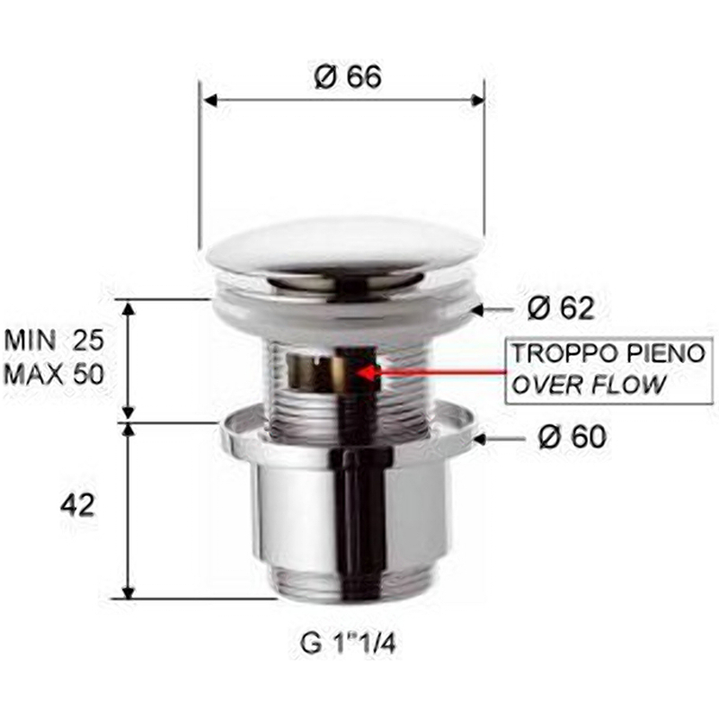 Донный клапан Remer 905CC2114 click-clack Хром от магазина ЛесКонПром.ру