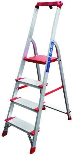 Стремянка алюминиевая профессиональная с широкими ступенями и органайзером Новая Высота 4 ступени (арт. 3118104) от магазина ЛесКонПром.ру