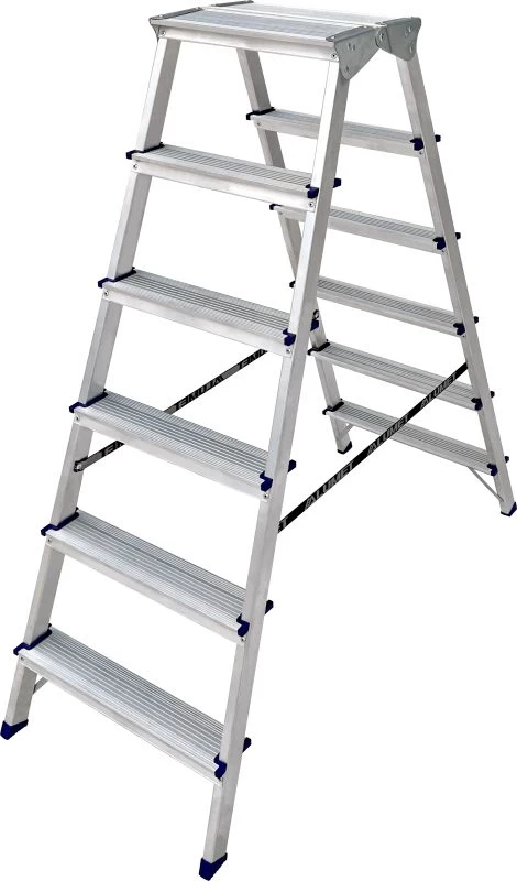 Стремянка алюминиевая двухсторонняя c широкой верхней ступенью Алюмет 6 ступеней арт. ADK 6206 от магазина ЛесКонПром.ру