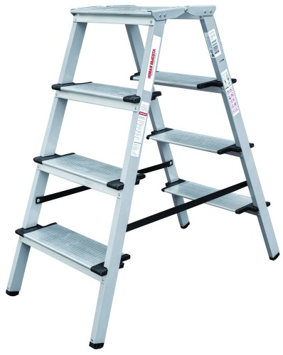 Стремянка стальная двухсторонняя  с широкой ступенью Новая Высота 4 ступени (арт. 1147204) от магазина ЛесКонПром.ру