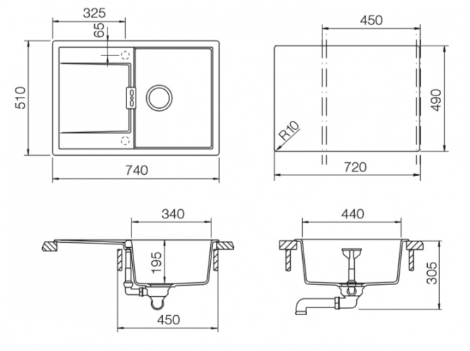 Кухонная мойка ETON 45D CRISTADUR 700972 от магазина ЛесКонПром.ру