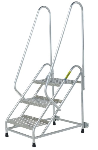 МОНТАЖНАЯ ПОДСТАВКА MEGAL (ТИП 2) 2 СТУПЕНИ С ДВУМЯ ПОРУЧНЯМИ С КОЛЕСАМИ от магазина ЛесКонПром.ру