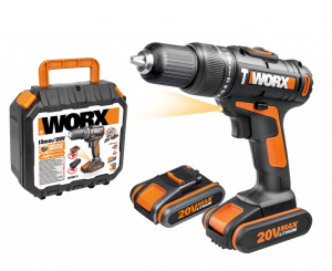 Дрель-шуруповерт ударная WORX WX371.1 аккумуляторная 20V 40Нм, с двумя АКБ на 2Ач и ЗУ, в кейсе