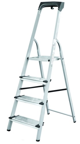 Стремянка стальная с широкой ступенью и органайзером Новая Высота 4 ступени (арт. 1138104) от магазина ЛесКонПром.ру