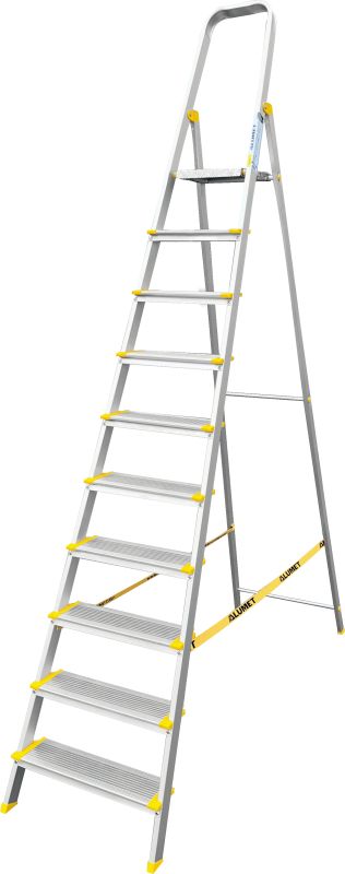 Стремянка алюминиевая анодированная профессиональная с широкой ступенью Алюмет 10 ступеней (арт. АS 710) от магазина ЛесКонПром.ру