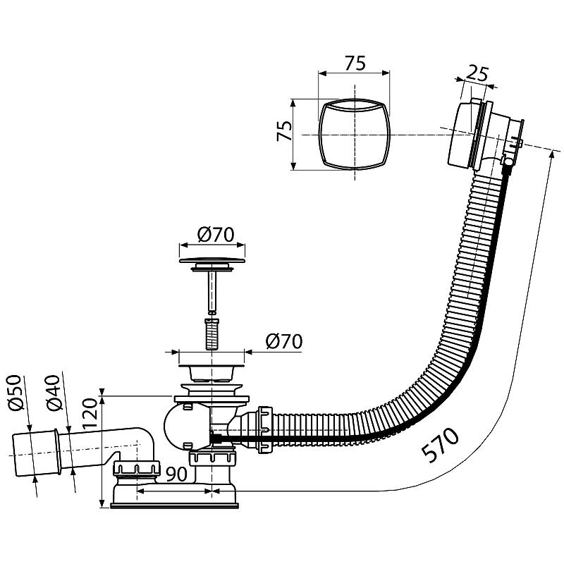 Слив-перелив Koller Pool B70CPPA полуавтомат Хром от магазина ЛесКонПром.ру