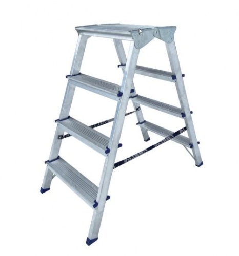 Стремянка алюминиевая двухсторонняя c широкой верхней ступенью Алюмет 4 ступени арт. ADK 6204 от магазина ЛесКонПром.ру