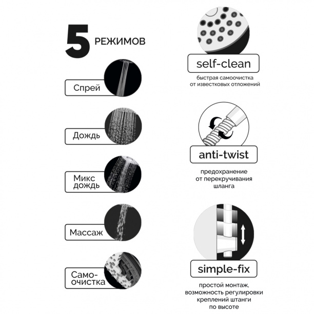 Душевой гарнитур FLUMEN Main 5 режимов от магазина ЛесКонПром.ру