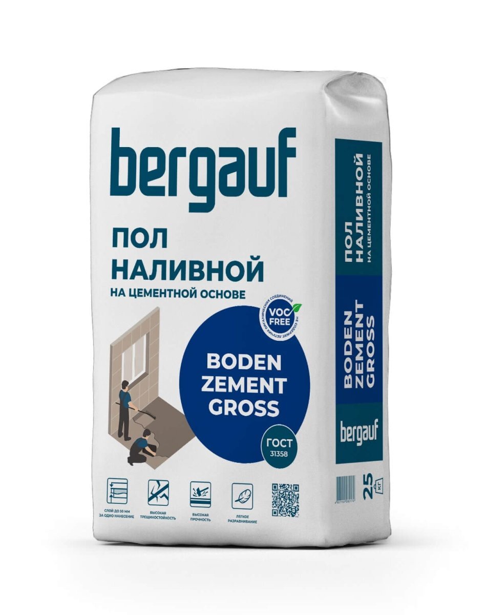 Смесь сухая напольная на цементной основе BERGAUF Boden Zement Gross 25 кг от магазина ЛесКонПром.ру