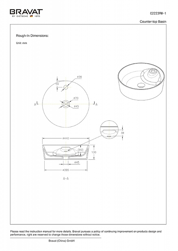 Раковина-чаша Bravat Affability 44 C22239W-1-ENG Белая от магазина ЛесКонПром.ру