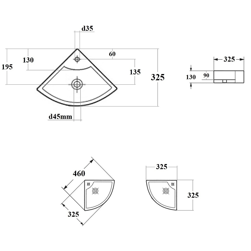 Раковина Bond 32 S91-320 угловая Белая глянцевая от магазина ЛесКонПром.ру