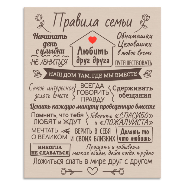 Канвас 40х50 см Правила семьи бежевый от магазина ЛесКонПром.ру