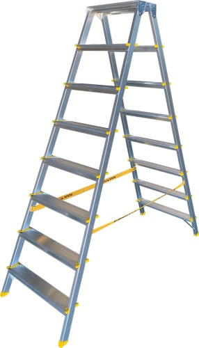 Стремянка  алюминиевая двухсторонняя анодированная Алюмет 8 ступеней арт. APD 9208 от магазина ЛесКонПром.ру